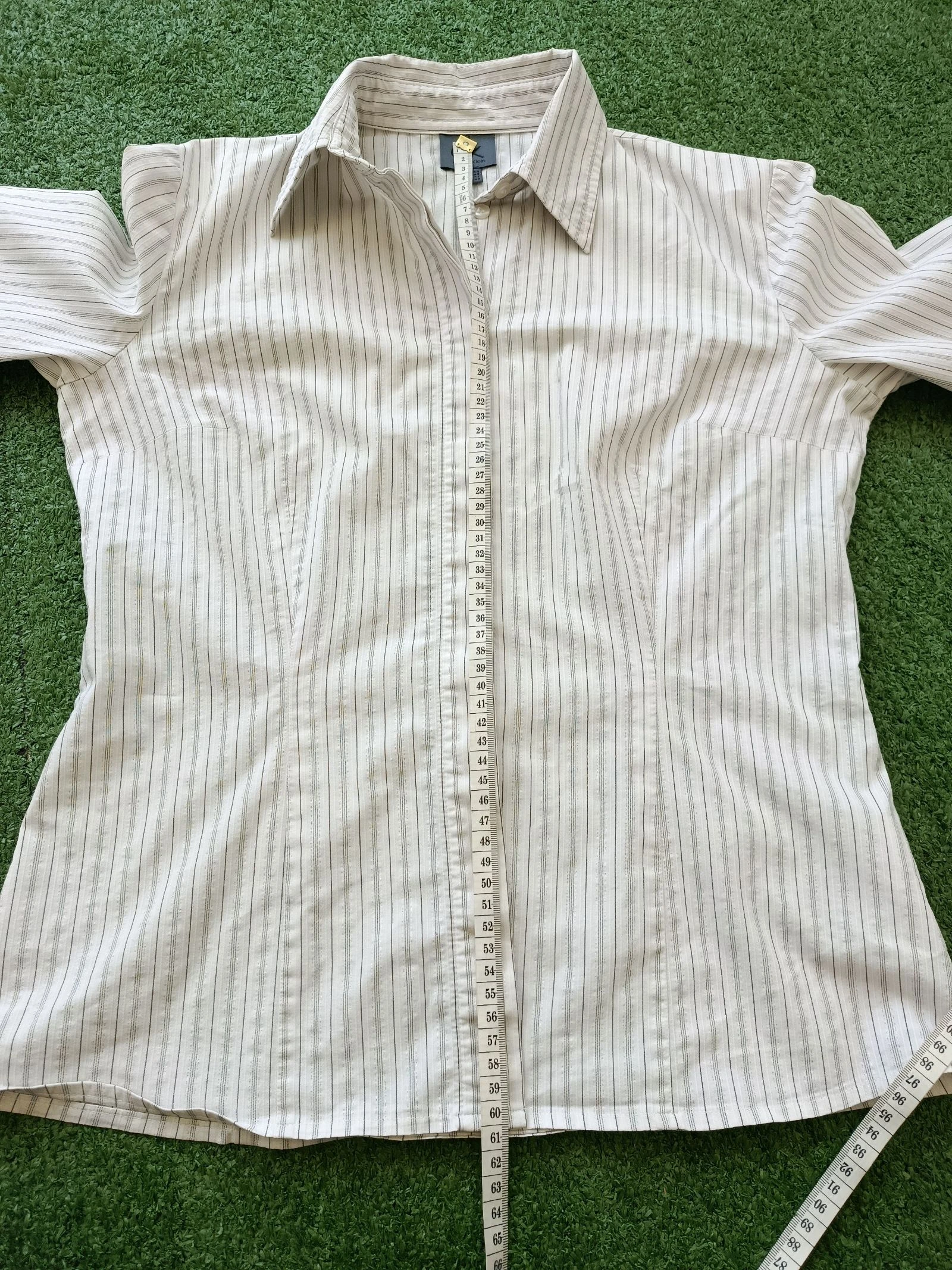 Camisa ligera a rayas Calvin Klein blanca con bordes metalizados talla 42 – photo 8